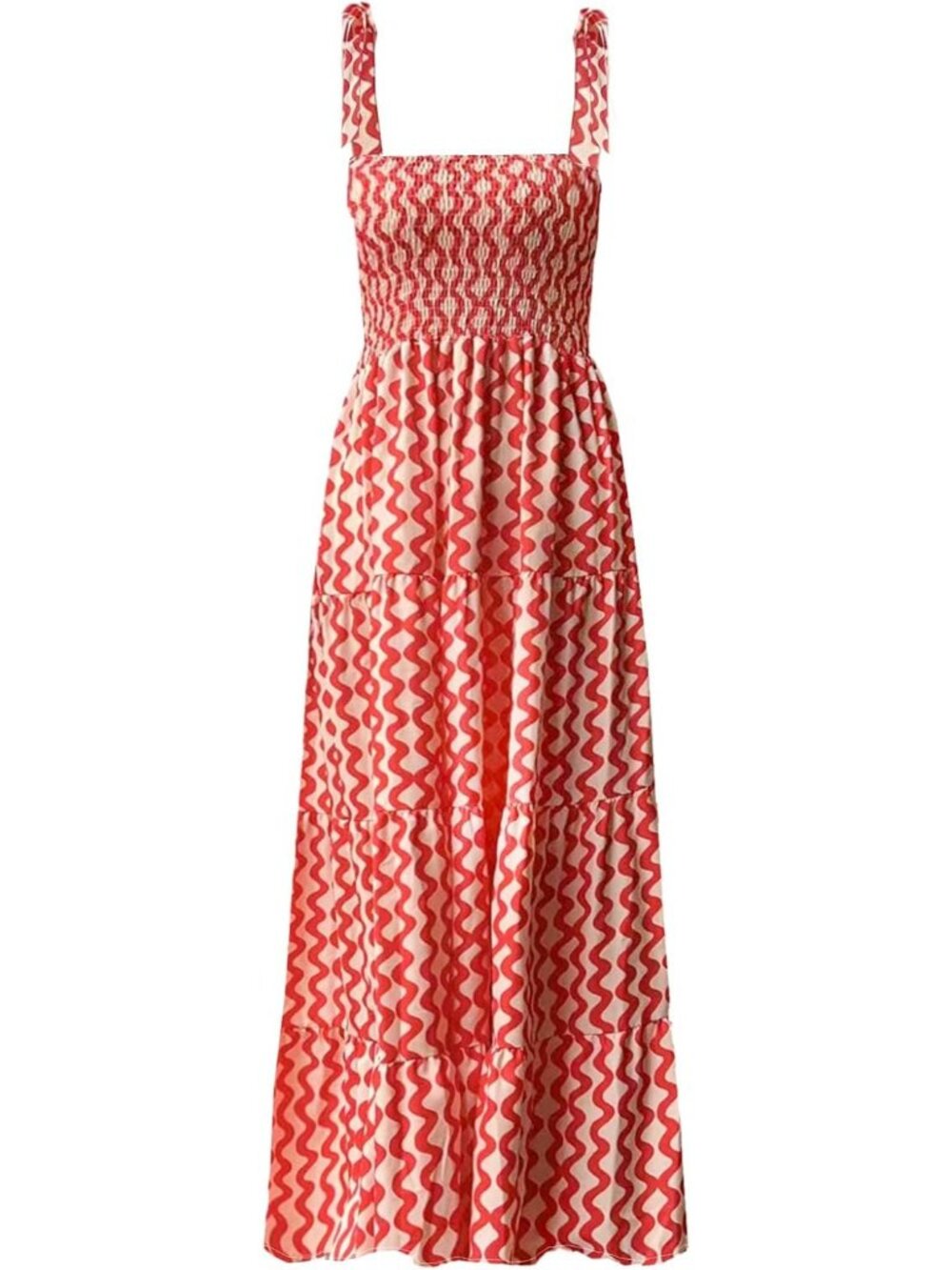 Women's Red Sleeveless Square Neck Ruffle Flowy Imported Maxi Dress